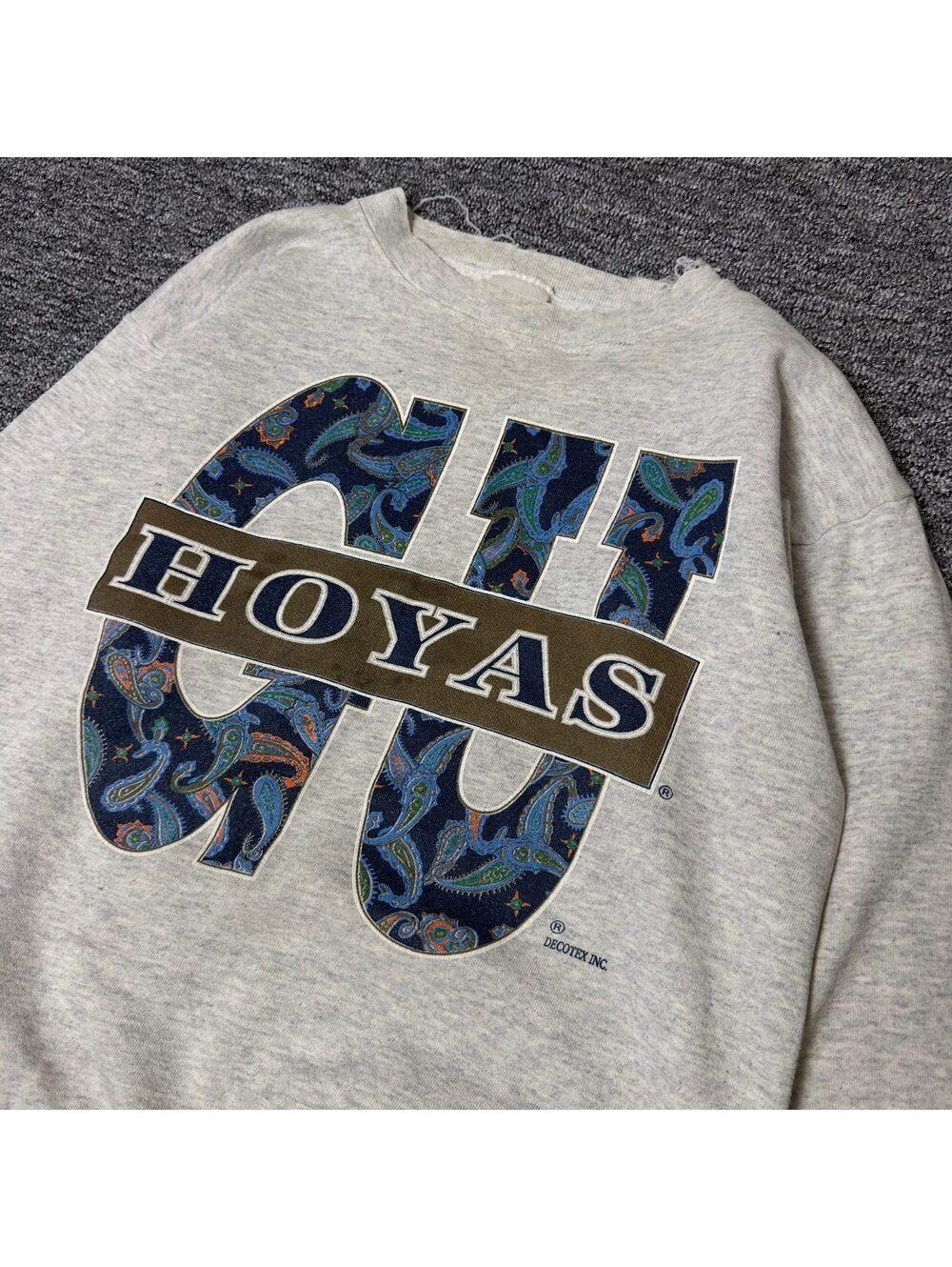 Georgetown Hoyas GU Paisley Crewneck Sweatshirt Gray Preppy